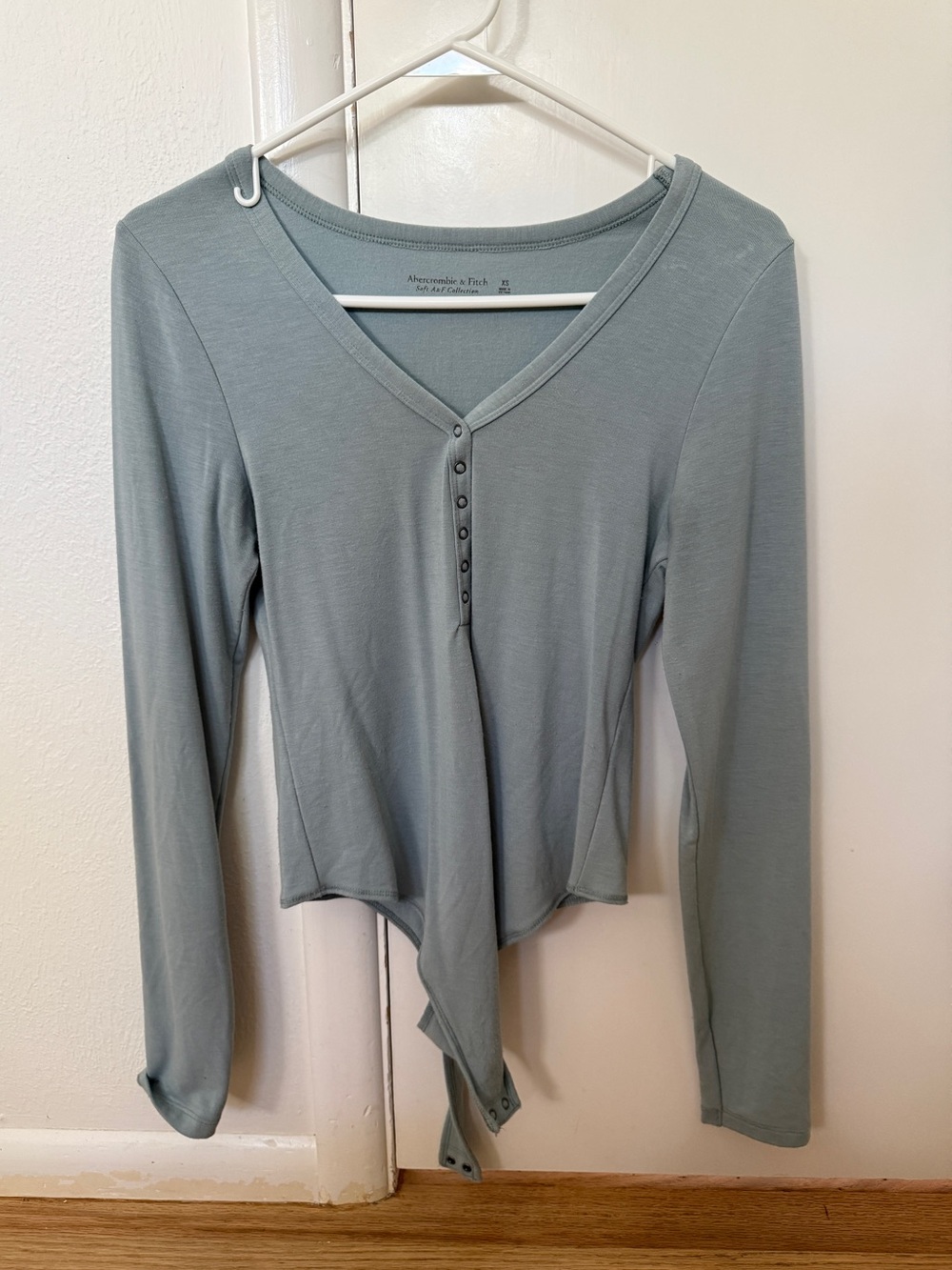 Abercrombie & Fitch Pale Blue Long-Sleeve V-Neck Henley Bodysuit